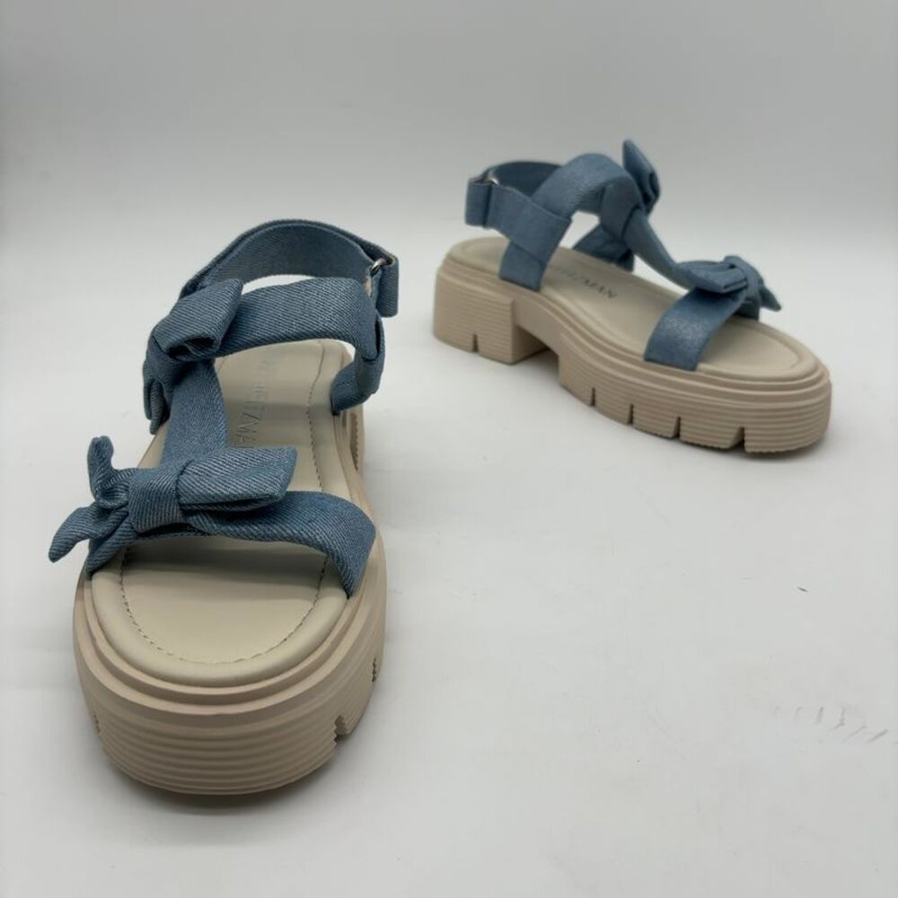 Stuart Weitzman Light Blue Bow Platform Sandals Denim